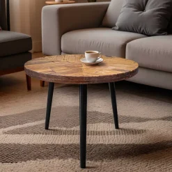 Tavolino rotondo in legno (Alt 40 cm) Davao Nero e marrone