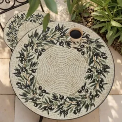 Tavolo bistro rotondo pieghevole in mosaico (D58 cm) Atene Beige