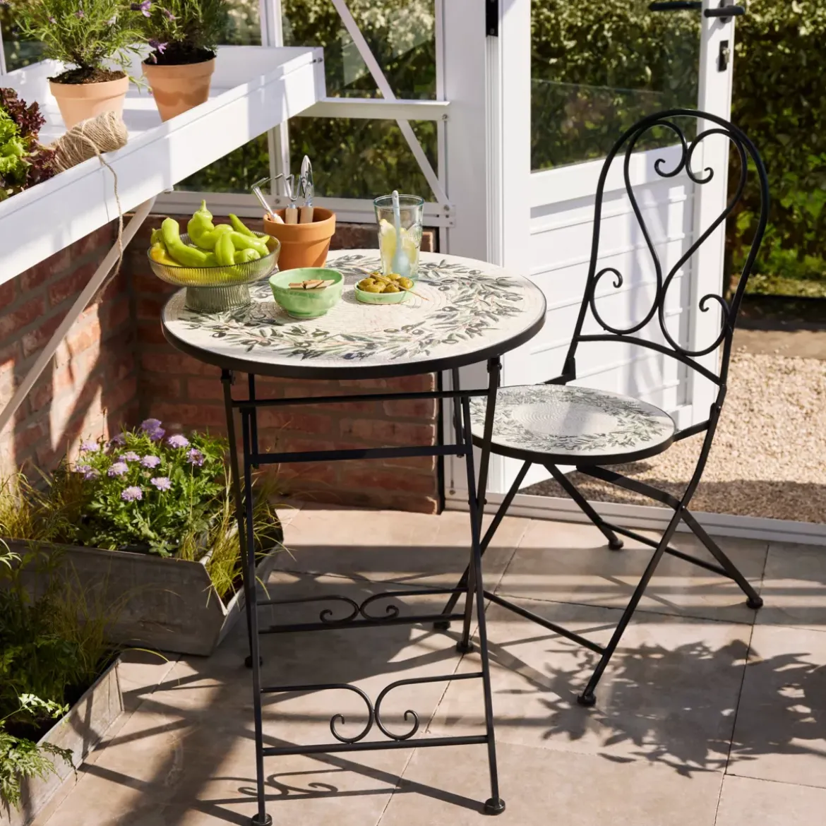 Tavolo bistro rotondo pieghevole in mosaico (D58 cm) Atene Beige
