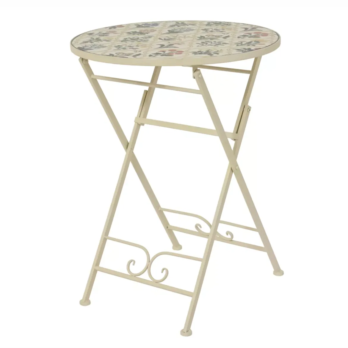 Tavolo bistro rotondo pieghevole in mosaico (D58 cm) Coimbra Crema