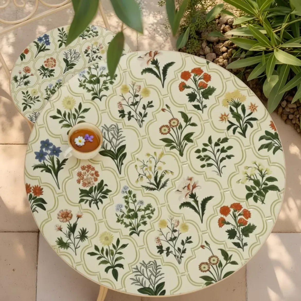 Tavolo bistro rotondo pieghevole in mosaico (D58 cm) Coimbra Crema