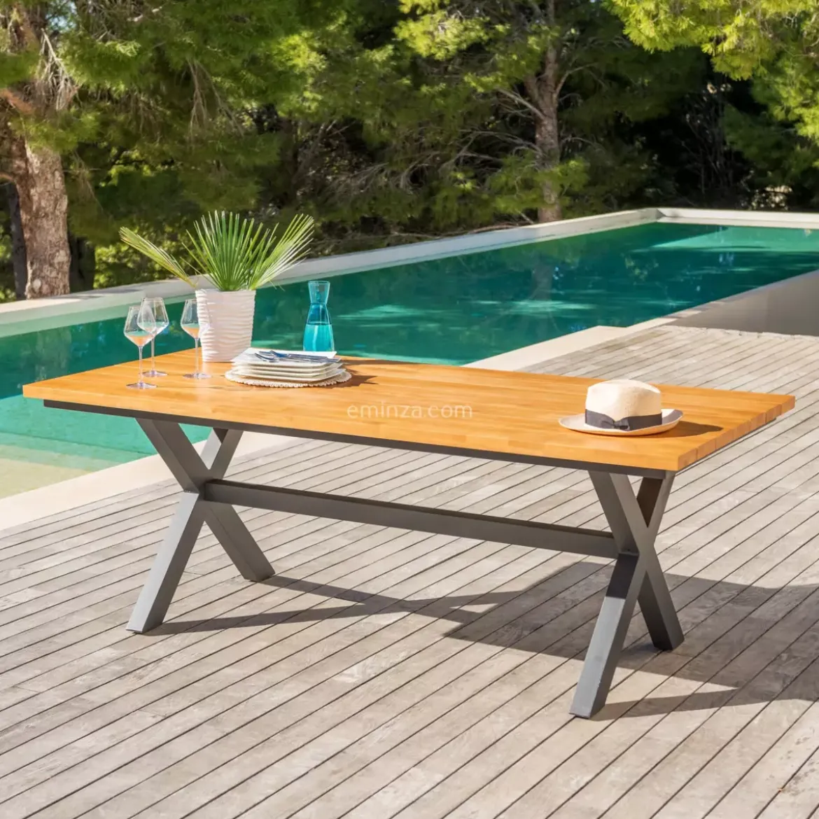 Tavolo da giardino 8 posti Alluminio/Eucalipto Bali (200 x 100 cm) Grigio antracite