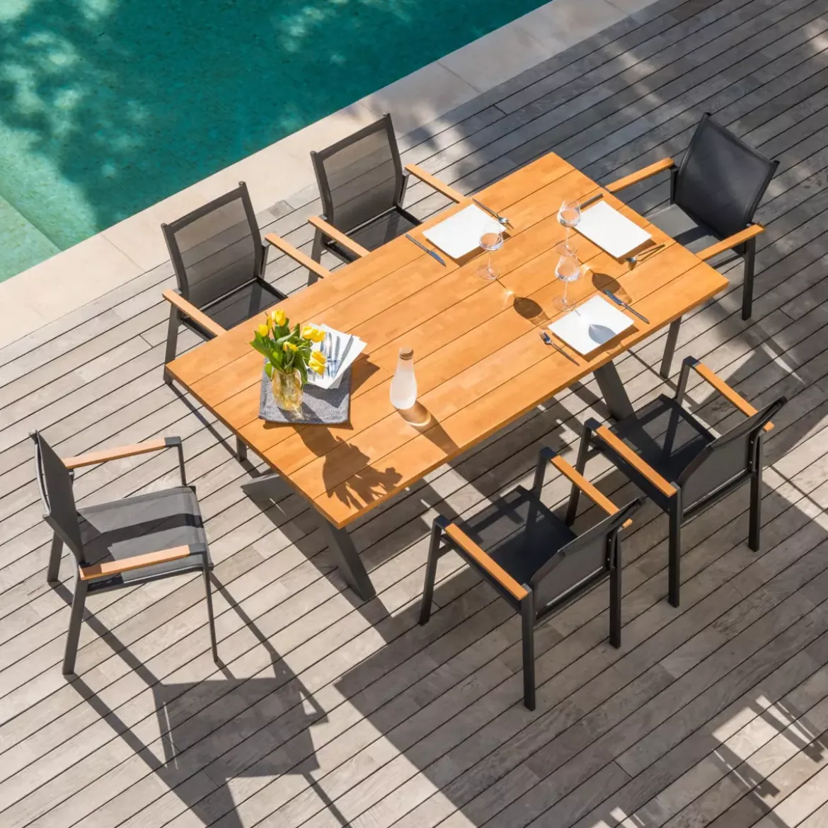 Tavolo da giardino 8 posti Alluminio/Eucalipto Bali (200 x 100 cm) Grigio antracite