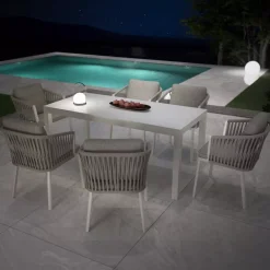 Tavolo da giardino 6 posti Alluminio/Ceramica Modena (150 x 75 cm) Bianco e grigio