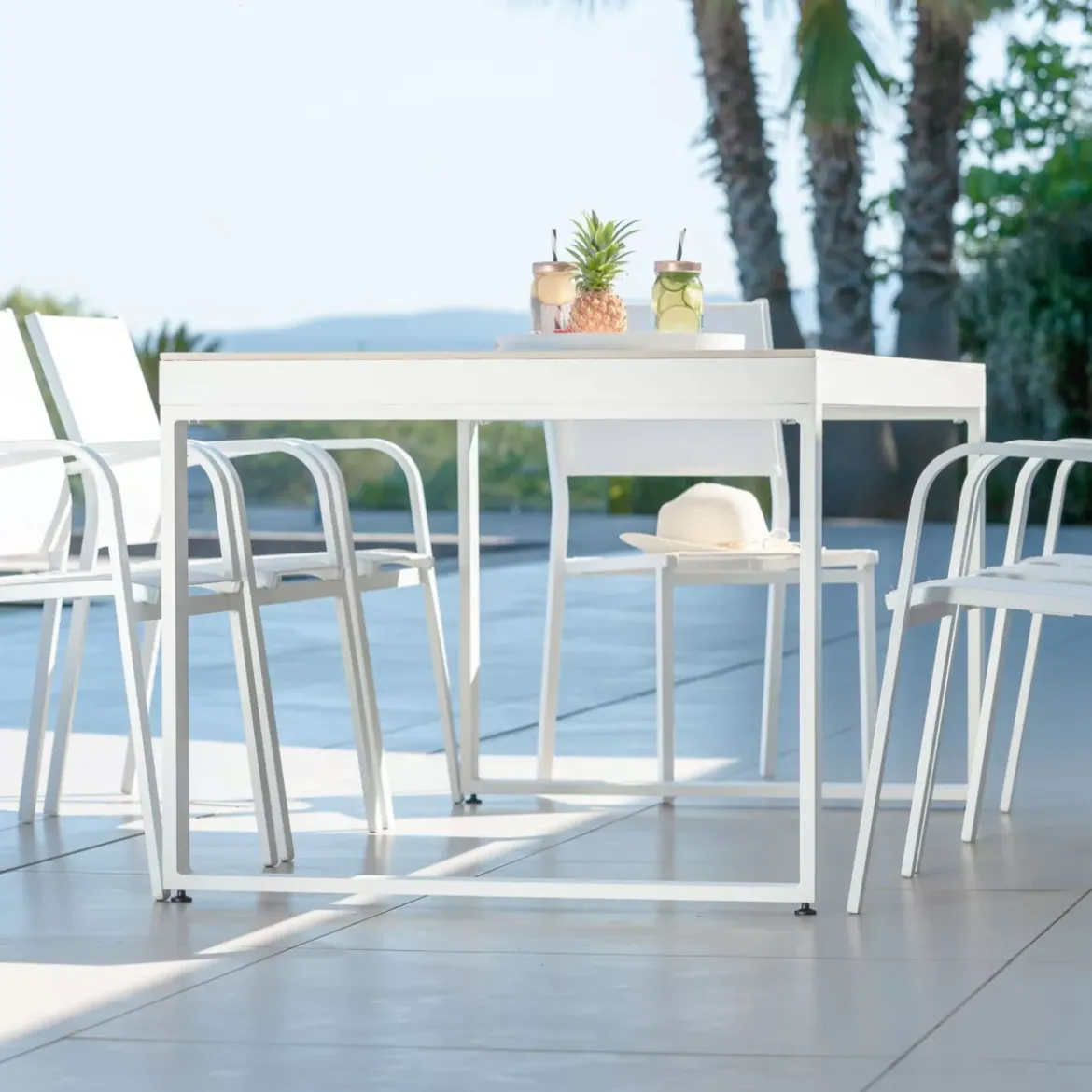 Tavolo da giardino 8 posti allumino e ceramica (180 x 90 cm) Kore Bianco e grigio chiaro