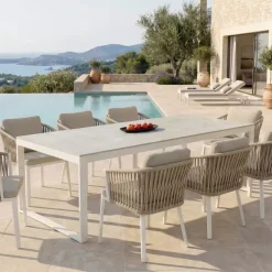 Tavolo da giardino 8 posti allumino e ceramica (180 x 90 cm) Kore Bianco e grigio chiaro