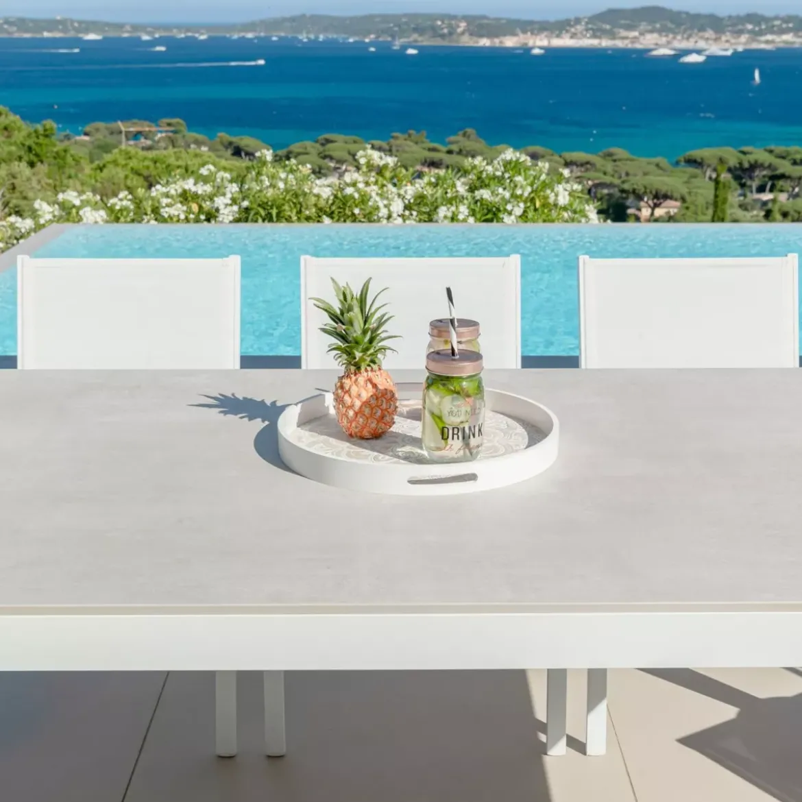 Tavolo da giardino 8 posti allumino e ceramica (180 x 90 cm) Kore Bianco e grigio chiaro