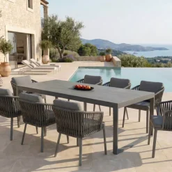Tavolo da giardino 8 posti Allumino/Ceramica Kore (180 x 90 cm) Grigio antracite