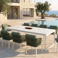 Tavolo da giardino alluminio e ceramica 12 posti (260 x 120 cm) Kore Bianco effetto marmo