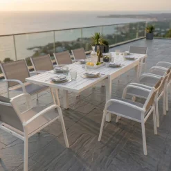 Tavolo da giardino allungabile alluminio 10 posti (135/270 x 90 cm) Murano Bianco