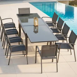 Tavolo da giardino allungabile in vetro 10 posti (135/270 x 90 cm) Murano Antracite
