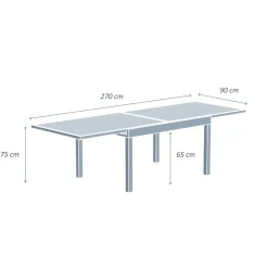 Tavolo da giardino allungabile in vetro 10 posti (135/270 x 90 cm) Murano Antracite