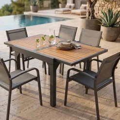 Tavolo da giardino allungabile 8 posti Alluminio effetto legno Murano (180 x 90 cm)Grigio antracite