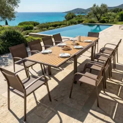 Tavolo da giardino allungabile in alluminio 10 posti (135/270 x 90 cm) Murano Bronzo e effetto legno
