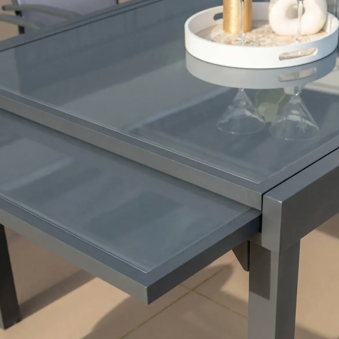 Tavolo da giardino allungabile in vetro 12 posti (200/320 x 100 cm) Murano Grigio antracite