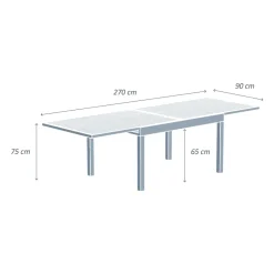 Tavolo da giardino allungabile 10 posti Alluminio effetto legno Murano (270 x 90 cm) Bianco
