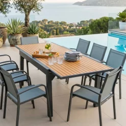 Tavolo da giardino allungabile 10 posti Alluminio effetto legno Murano (270 x 90 cm) Grigio antracite