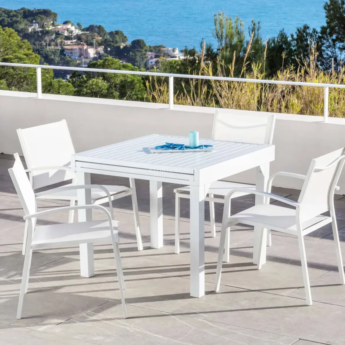 Tavolo da giardino allungabile alluminio 8 posti (90/180 x 90 cm) Murano Bianco