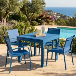 Tavolo da giardino allungabile in alluminio 8 posti (90/180 x 90 cm) Murano Blu petrolio