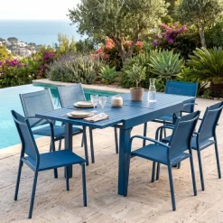 Tavolo da giardino allungabile in alluminio 8 posti (90/180 x 90 cm) Murano Blu petrolio