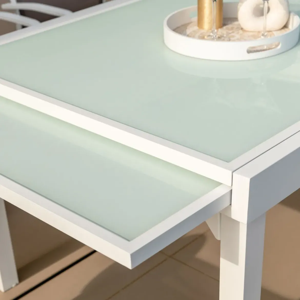 Tavolo da giardino allungabile in vetro 12 posti (200/320 x 100 cm) Murano Bianco