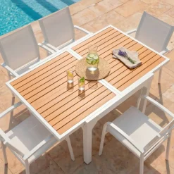 Tavolo da giardino allungabile 8 posti Alluminio effetto legno Murano (180 x 90 cm)Bianco