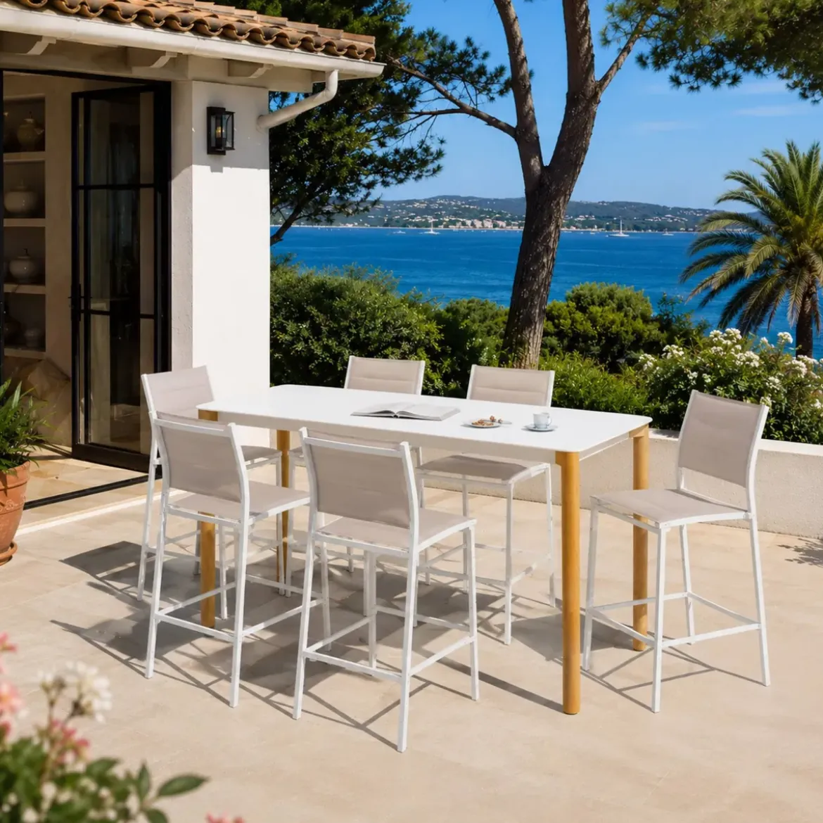 Tavolo da giardino alto in alluminio 8 posti (200 x H105 cm) Monte Carlo Bianco