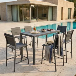 Tavolo da giardino alto in alluminio 6 posti (160 x H105 cm) Murano Grigio antracite