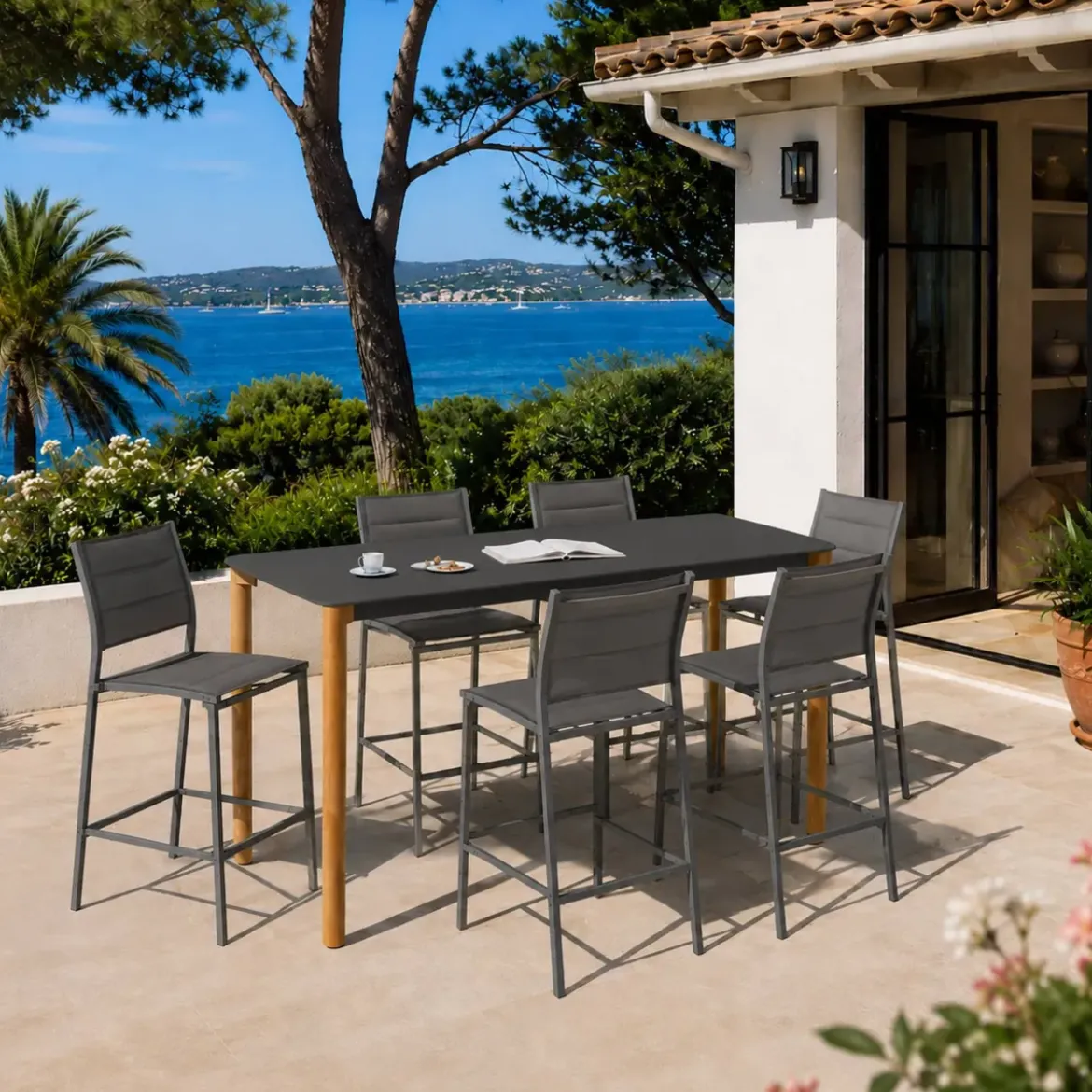 Tavolo da giardino alto in alluminio per 8 persone (200 x H105 cm) Monte Carlo Grigio antracite