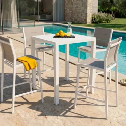 Tavolo da giardino alto quadrato alluminio 4 posti (90 x H105 cm) Murano Bianco