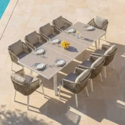 Tavolo da giardino estensibile automatico in alluminio 10 posti (200/260 x 96 cm) Amalfi Bianco e tortora