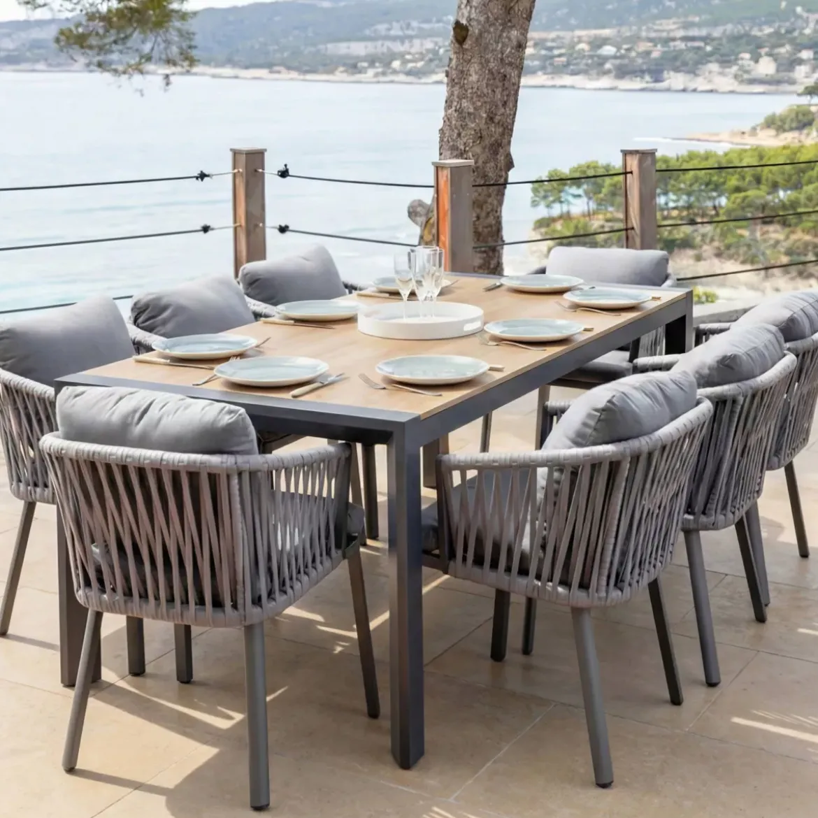 Tavolo da giardino estensibile in alluminio 12 posti (195/247/300 x 96 cm) Amalfi Grigio antracite e legno