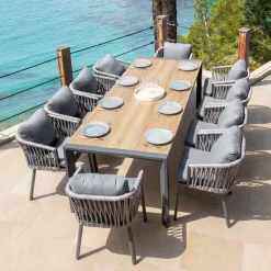 Tavolo da giardino estensibile in alluminio 12 posti (195/247/300 x 96 cm) Amalfi Grigio antracite e legno