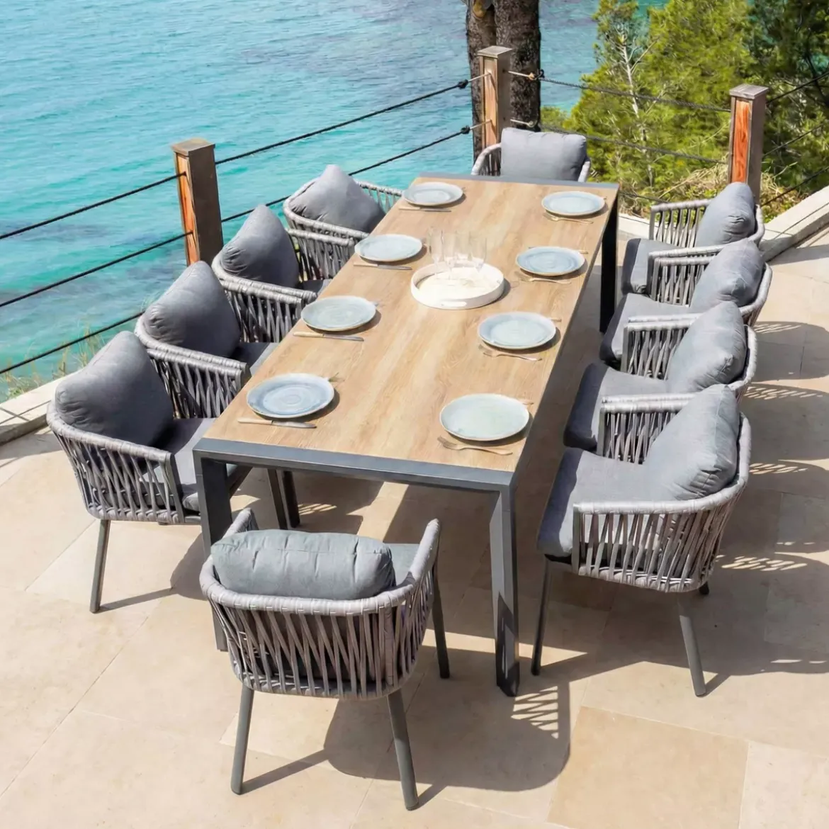 Tavolo da giardino estensibile in alluminio 12 posti (195/247/300 x 96 cm) Amalfi Grigio antracite e legno
