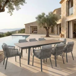Tavolo da giardino estensibile automatico in alluminio 12 posti (240/300 x 96 cm) Amalfi Grigio antracite e legno