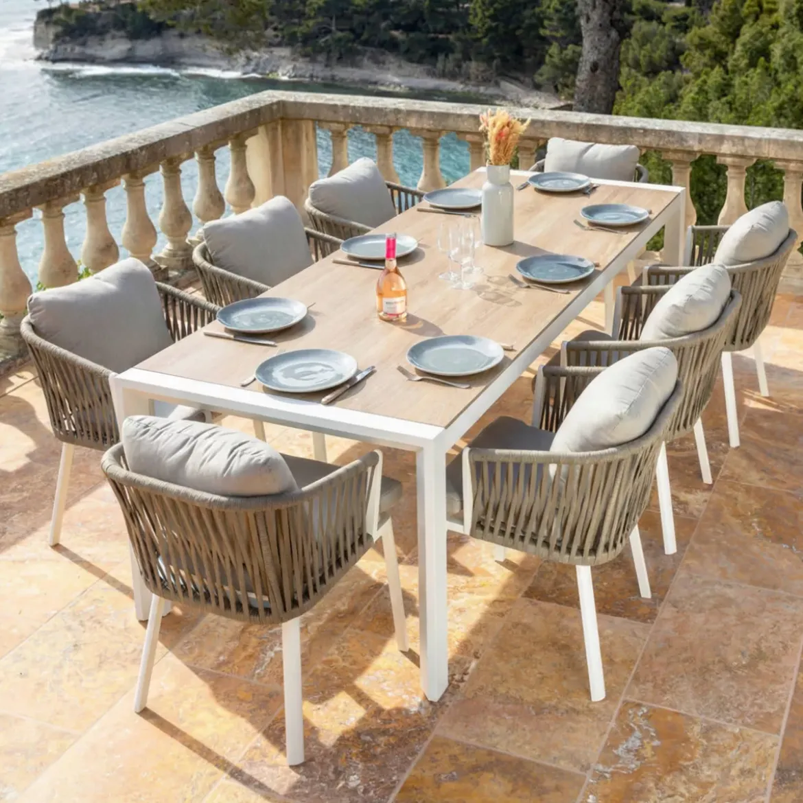Tavolo da giardino estensibile in alluminio 10 posti (180/240 x 96 cm) Amalfi Bianco e legno