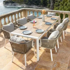 Tavolo da giardino estensibile in alluminio 12 posti (195/247/300 x 96 cm) Amalfi Bianco e legno