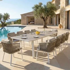 Tavolo da giardino estensibile automatico in alluminio 12 posti (240/300 x 96 cm) Amalfi Bianco e tortora