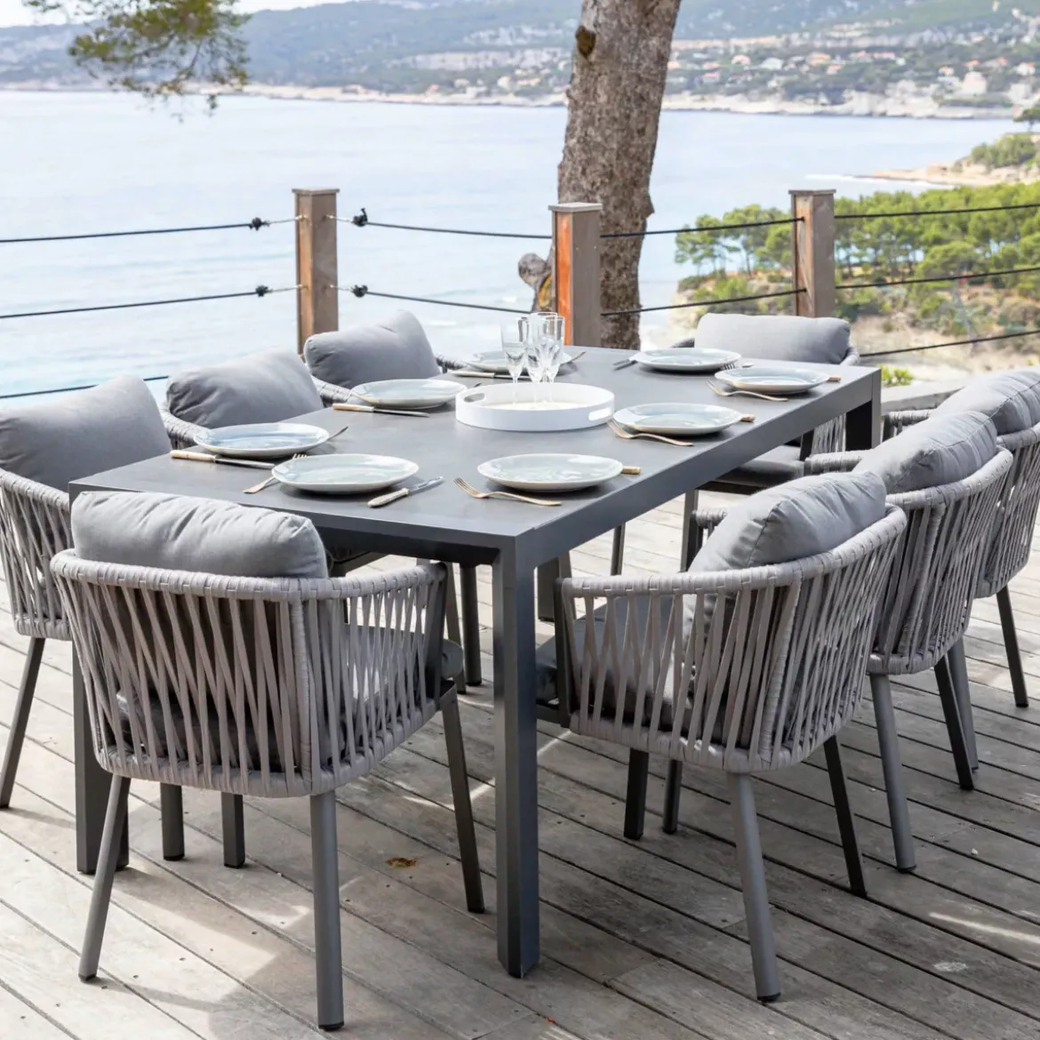 Tavolo da giardino estensibile in alluminio 10 posti (180/240 x 96 cm) Amalfi Grigio antracite