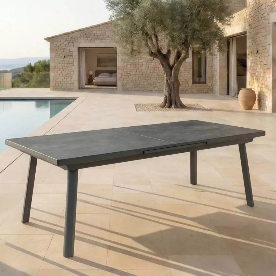 Tavolo da giardino estensibile automatico in alluminio 10 posti (200/260 x 96 cm) Amalfi Grigio antracite