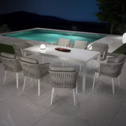 Tavolo da giardino in alluminio e ceramica 8 posti (180 x 90 cm) Modena Bianco