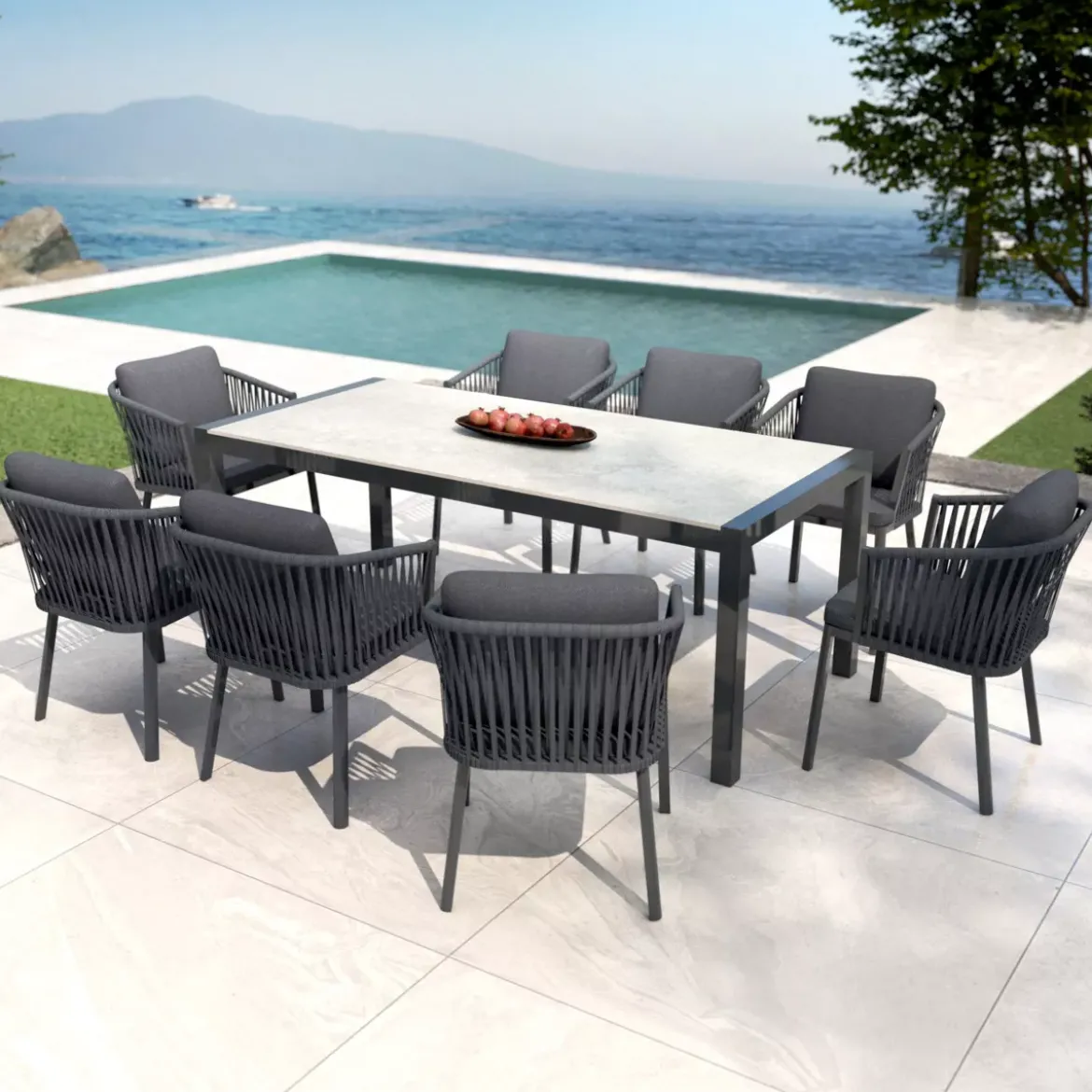 Tavolo da giardino in alluminio e ceramica 8 posti (180 x 90 cm) Modena Grigio chiaro