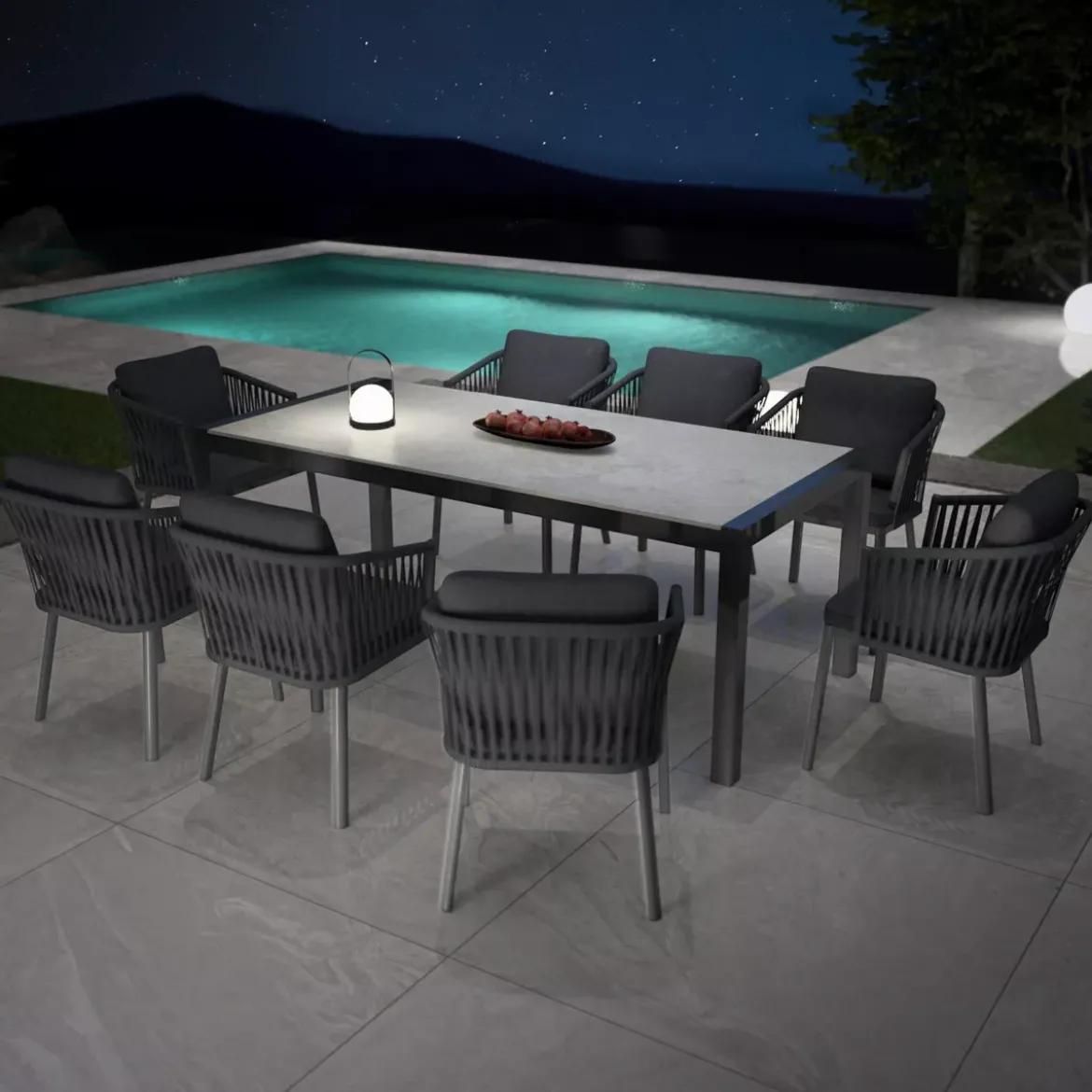 Tavolo da giardino in alluminio e ceramica 8 posti (180 x 90 cm) Modena Grigio chiaro