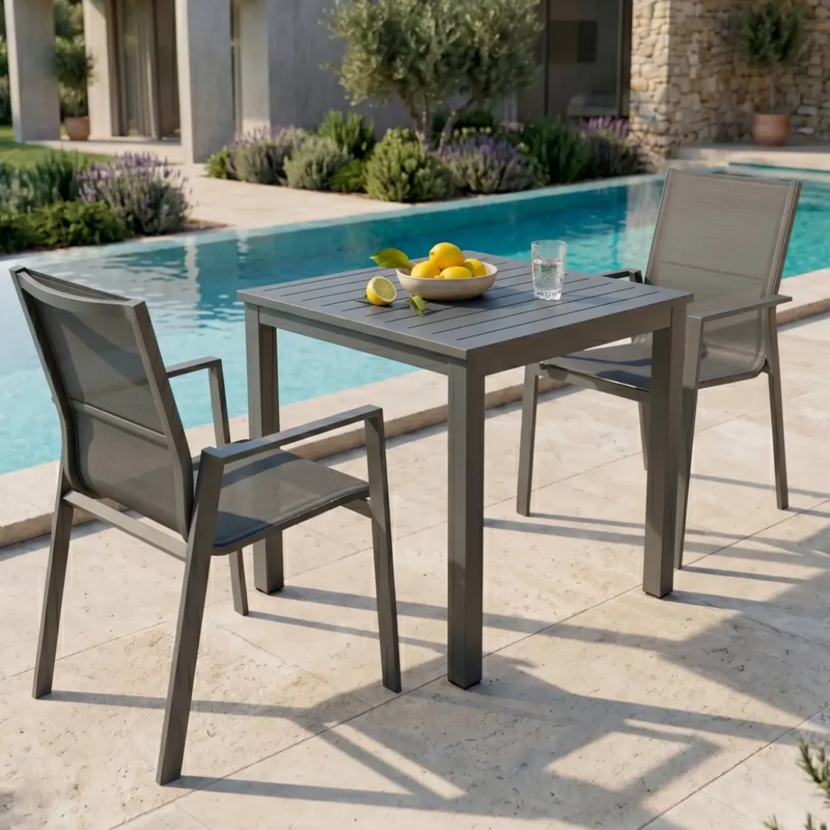 Tavolo da giardino quadrato alluminio 4 posti (70 x 70 cm) Murano Grigio antracite
