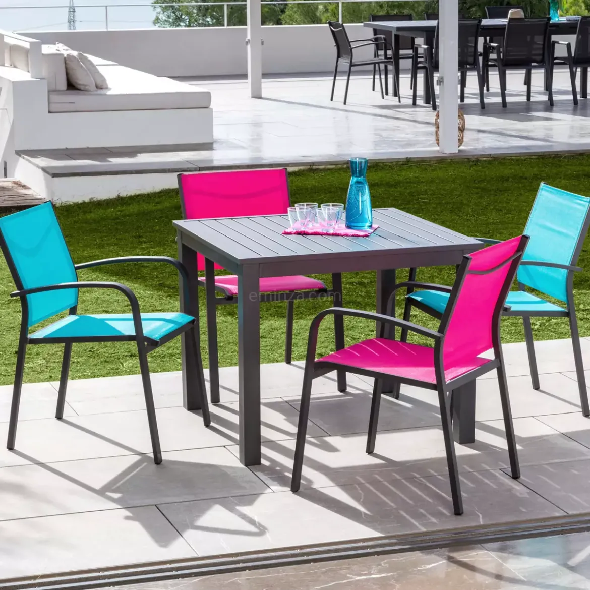 Tavolo da giardino quadrato alluminio 4 posti (89 x 89 cm) Murano Grigio antracite