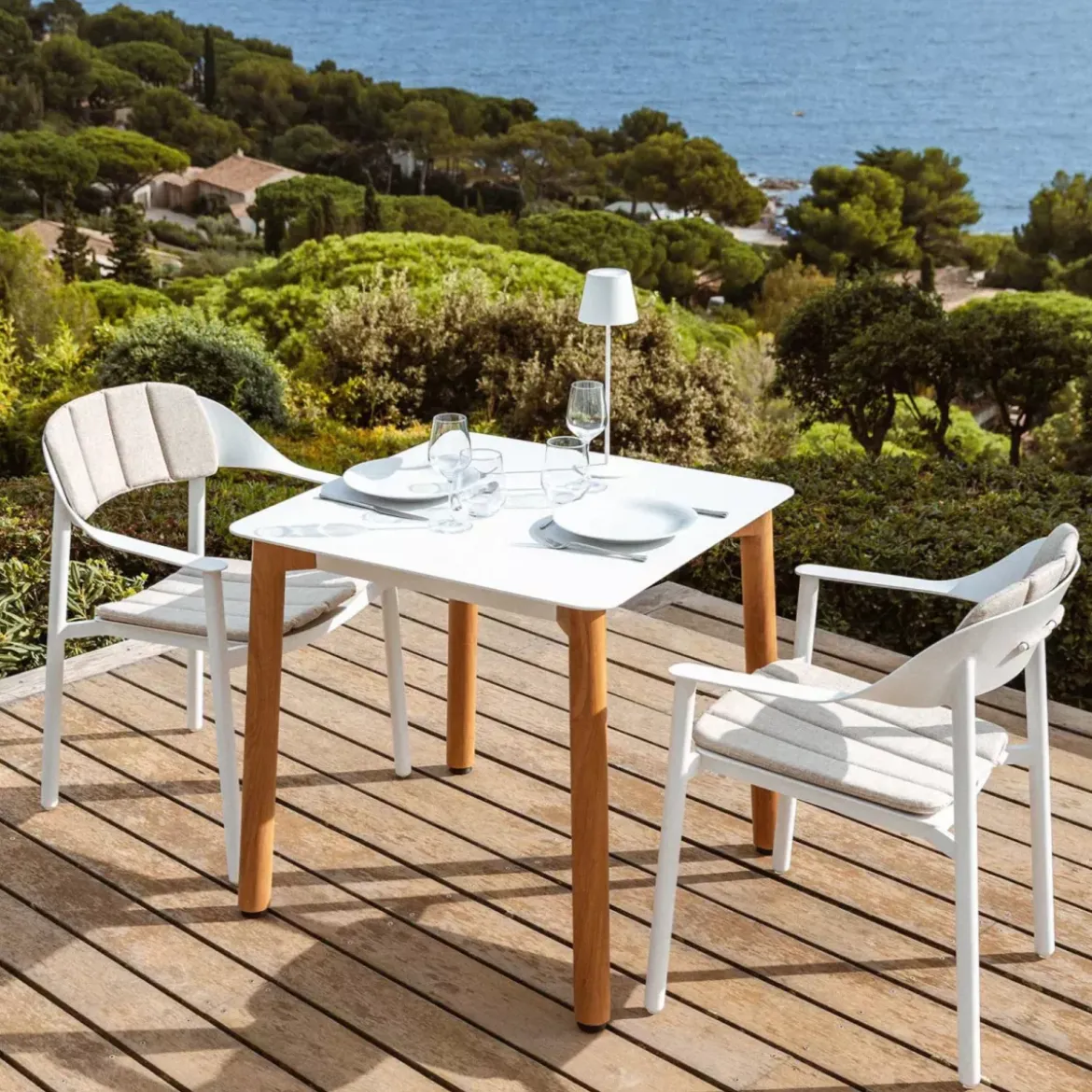 Tavolo da giardino quadrato in alluminio 2 posti (76 x 76 cm) Monte Carlo Bianco
