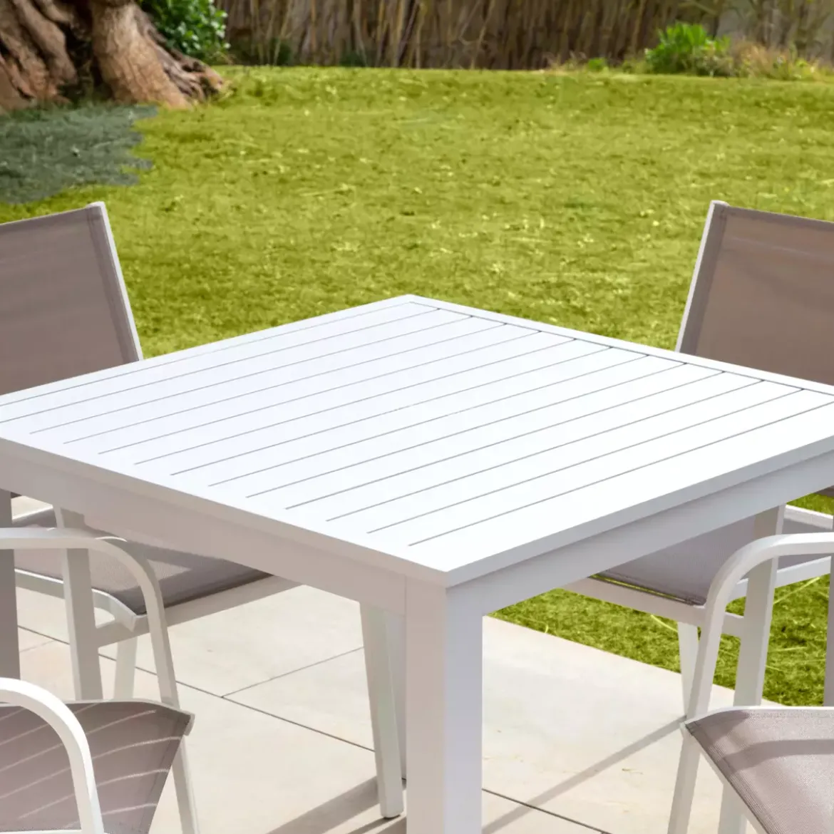 Tavolo da giardino quadrato in alluminio 4 posti (89 x 89 cm) Murano Bianco