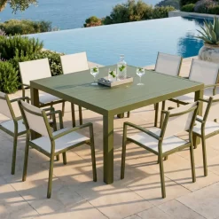 Tavolo da giardino quadrato in alluminio 8 posti (136 x 136 cm) Murano Verde oliva