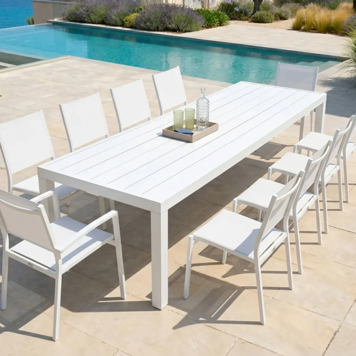 Tavolo da giardino rettangolare in alluminio 10 posti (240 x 120 cm) Murano Bianco