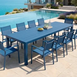 Tavolo da giardino rettangolare in alluminio 10 posti (240 x 120 cm) Murano Blu